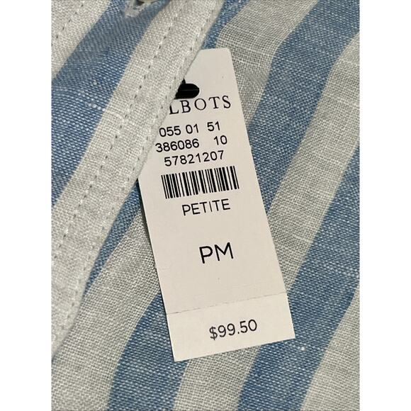 Talbots Linen Shirt Womens MP Striped Blue Green Cropped Boxy Button Up Blouse - Picture 12 of 14